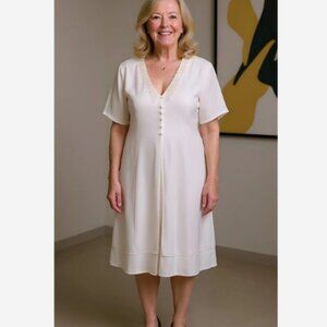 Studio C Dress 2 Piece Sewn Together Women's Size 20W Cream Lace Trim V-Neck